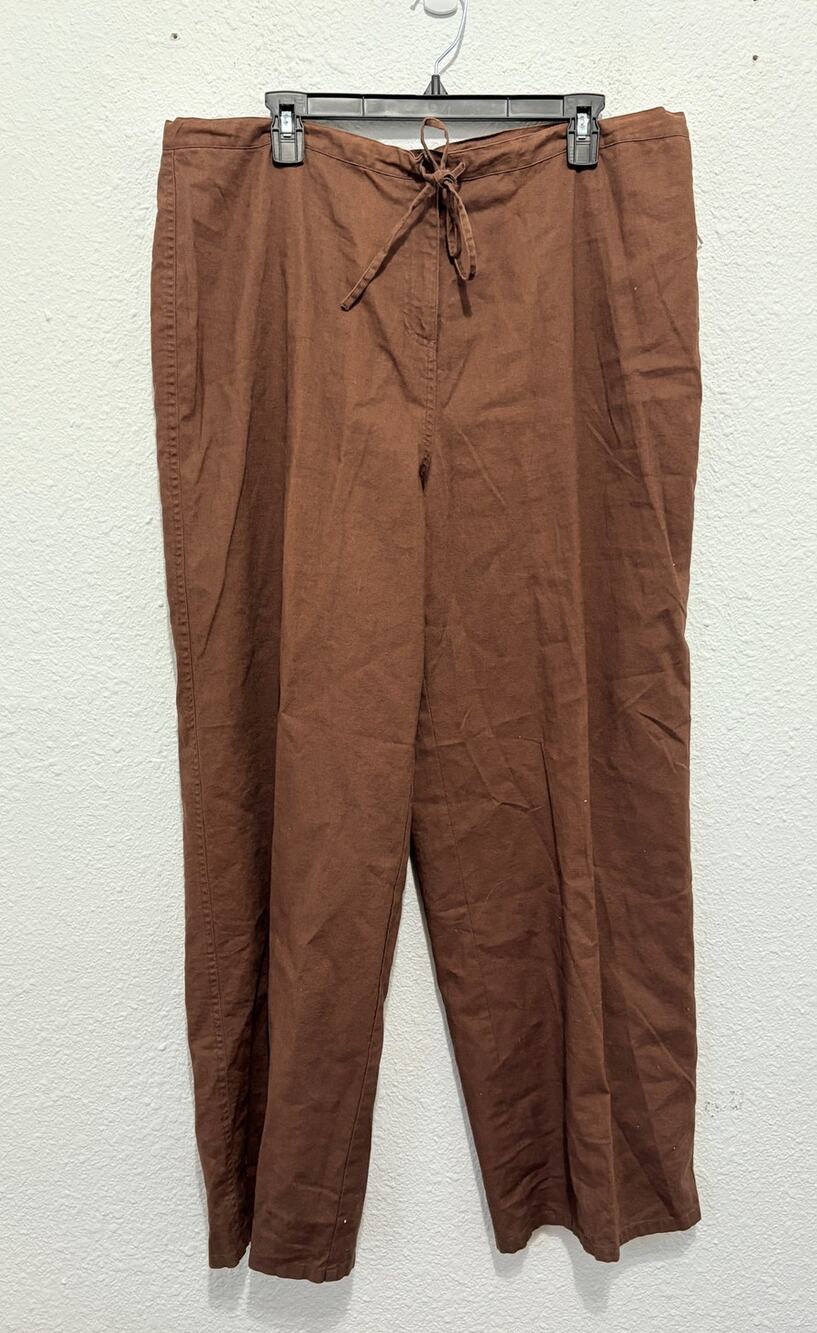 Vintage Deadstock Brown Linen Pants Drawstring Boho Cottage Coastal Cowgirl